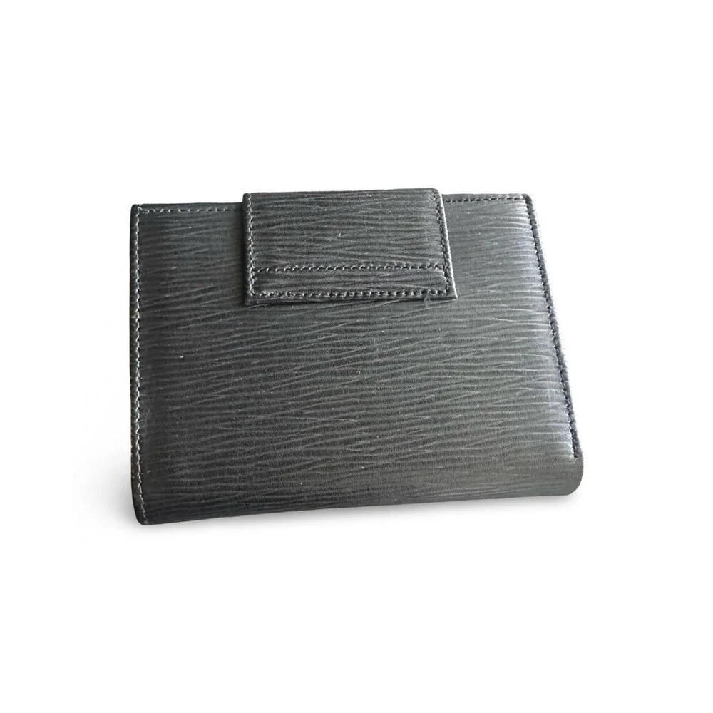 RARE Vintage Noevir Japan Black Textured Leather Wallet Gold Accent Bar – Epi St